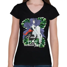 PRINTFASHION Unikorn Girl - Női V-nyakú póló - Fekete