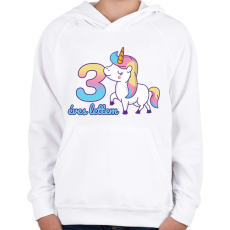 PRINTFASHION Unikornis: 3 éves lettem - Gyerek kapucnis pulóver - Fehér