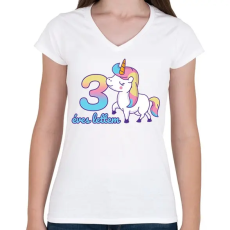PRINTFASHION Unikornis: 3 éves lettem - Női V-nyakú póló - Fehér