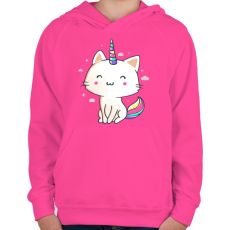 PRINTFASHION Unikornis cica - Gyerek kapucnis pulóver - Fukszia