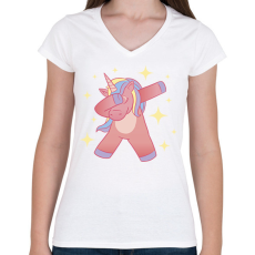 PRINTFASHION Unikornis dab - Női V-nyakú póló - Fehér