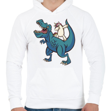 PRINTFASHION Unikornis dínó háton - Férfi kapucnis pulóver - Fehér férfi pulóver, kardigán