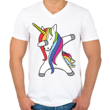 PRINTFASHION Unikornis dub- táncol - Férfi V-nyakú póló - Fehér férfi póló