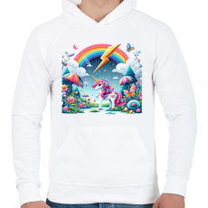 PRINTFASHION Unikornis - Férfi kapucnis pulóver - Fehér
