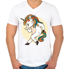 PRINTFASHION Unikornis - Férfi V-nyakú póló - Fehér