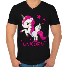 PRINTFASHION unikornis - Férfi V-nyakú póló - Fekete férfi póló