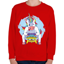 PRINTFASHION Unikornis gamer - Gyerek pulóver - Piros gyerek pulóver, kardigán