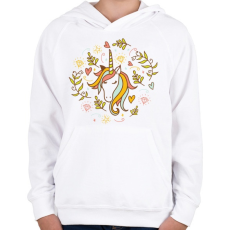 PRINTFASHION Unikornis - Gyerek kapucnis pulóver - Fehér