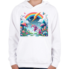 PRINTFASHION Unikornis - Gyerek kapucnis pulóver - Fehér