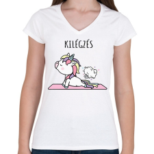 PRINTFASHION Unikornis jóga - Női V-nyakú póló - Fehér női póló