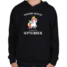 PRINTFASHION Unikornis királynők szeptemberben születnek - Gyerek kapucnis pulóver - Fekete