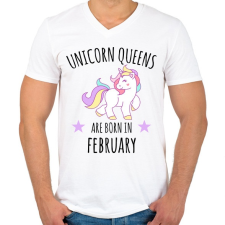 PRINTFASHION Unikornis királylányok születésnapja februárban - Férfi V-nyakú póló - Fehér férfi póló