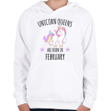 PRINTFASHION Unikornis királylányok születésnapja februárban - Gyerek kapucnis pulóver - Fehér