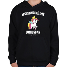 PRINTFASHION Unikornis királynők júniusban születtek (MAGYAR) - Gyerek kapucnis pulóver - Fekete