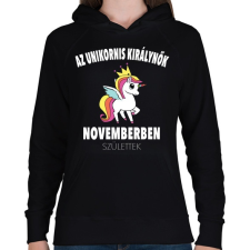 PRINTFASHION Unikornis királynők november születtek (MAGYAR) - Női kapucnis pulóver - Fekete női pulóver, kardigán