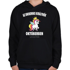 PRINTFASHION Unikornis királynők októberben születtek (MAGYAR) - Gyerek kapucnis pulóver - Fekete