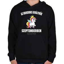 PRINTFASHION Unikornis királynők szeptemberben születtek (MAGYAR) - Gyerek kapucnis pulóver - Fekete gyerek pulóver, kardigán