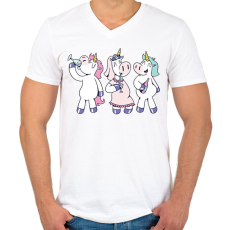 PRINTFASHION Unikornis leánybúcsú - Férfi V-nyakú póló - Fehér