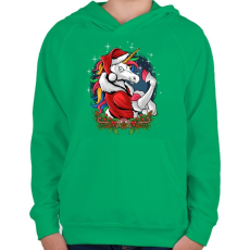 PRINTFASHION Unikornis mikulás - Gyerek kapucnis pulóver - Zöld