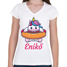 PRINTFASHION Unikornis - Névvel - Női V-nyakú póló - Fehér női póló