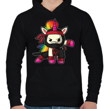 PRINTFASHION Unikornis ninja harcos - Férfi kapucnis pulóver - Fekete férfi pulóver, kardigán