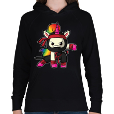 PRINTFASHION Unikornis ninja harcos - Női kapucnis pulóver - Fekete