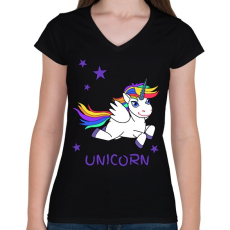 PRINTFASHION unikornis - Női V-nyakú póló - Fekete