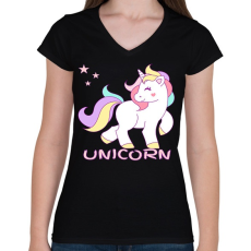 PRINTFASHION unikornis - Női V-nyakú póló - Fekete