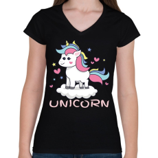 PRINTFASHION unikornis - Női V-nyakú póló - Fekete