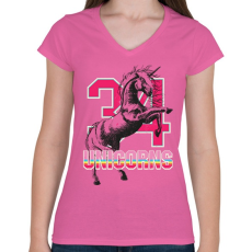 PRINTFASHION Unikornis - Női V-nyakú póló - Rózsaszín