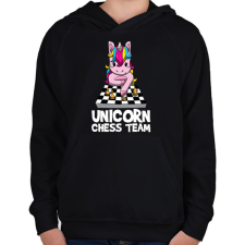 PRINTFASHION Unikornis sakk csapat - Gyerek kapucnis pulóver - Fekete gyerek pulóver, kardigán
