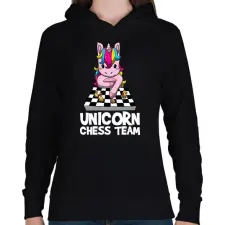 PRINTFASHION Unikornis sakk csapat - Női kapucnis pulóver - Fekete női pulóver, kardigán