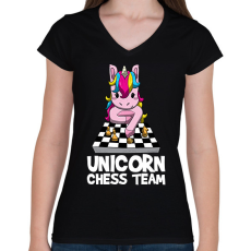 PRINTFASHION Unikornis sakk csapat - Női V-nyakú póló - Fekete