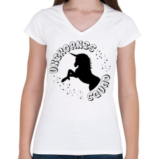 PRINTFASHION Unikornis Squad - Női V-nyakú póló - Fehér