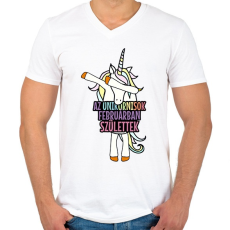 PRINTFASHION Unikornis szülinap február - Férfi V-nyakú póló - Fehér