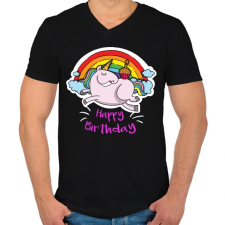 PRINTFASHION Unikornis szülinap - Férfi V-nyakú póló - Fekete férfi póló