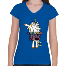 PRINTFASHION Unikornis szülinap június - Női V-nyakú póló - Királykék