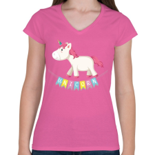 PRINTFASHION Unikornis szülinap - Női V-nyakú póló - Rózsaszín női póló