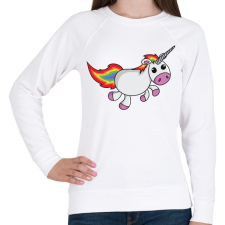 PRINTFASHION Unikornis vidáman fut - Női pulóver - Fehér női pulóver, kardigán