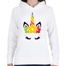 PRINTFASHION Unikornis virágokkal - Női kapucnis pulóver - Fehér női pulóver, kardigán