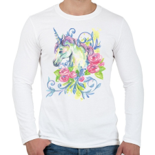 PRINTFASHION Unikornis virágokkal vízfesték - Férfi hosszú ujjú póló - Fehér férfi póló