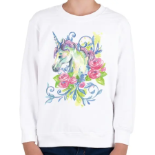 PRINTFASHION Unikornis virágokkal vízfesték - Gyerek pulóver - Fehér gyerek pulóver, kardigán