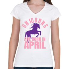 PRINTFASHION Unikornisok áprilisban születtek - Női V-nyakú póló - Fehér