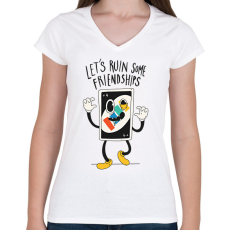 PRINTFASHION Uno kártya - Női V-nyakú póló - Fehér