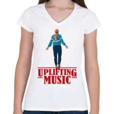 PRINTFASHION Uplifting Music Stranger Things - Női V-nyakú póló - Fehér női póló