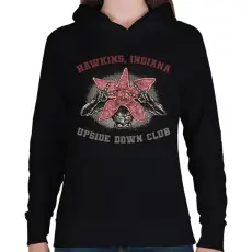 PRINTFASHION Upside Down Club Hawkins - Női kapucnis pulóver - Fekete