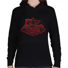 PRINTFASHION Upside Down Hawkins - Női kapucnis pulóver - Fekete női pulóver, kardigán