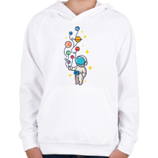 PRINTFASHION Űrhajós bolygókkal - Gyerek kapucnis pulóver - Fehér