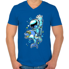PRINTFASHION Űrhajós és a delfin - Férfi V-nyakú póló - Királykék férfi póló