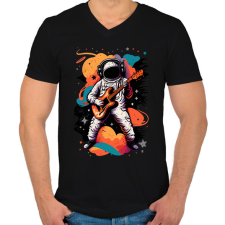 PRINTFASHION Űrhajós gitárral - Férfi V-nyakú póló - Fekete férfi póló